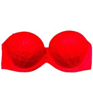 Victoria’s Secret Very Sexy Strapless Multi-way Padded Satin / Lace detail Red